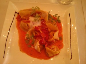 Tortelli with ratatouille vegetables and tomato souce